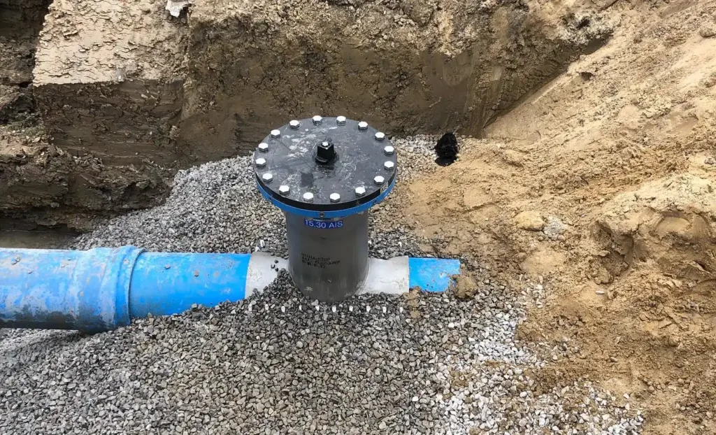 an insertion valve installed and secured in a water pipeline upgrade to boost system resiliance.